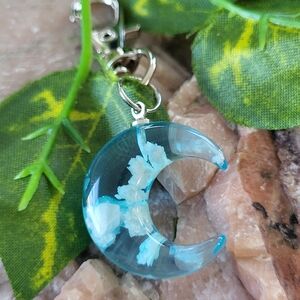 Blue Crescent Moon With Clouds Pendant Keychain/Zipper Pull